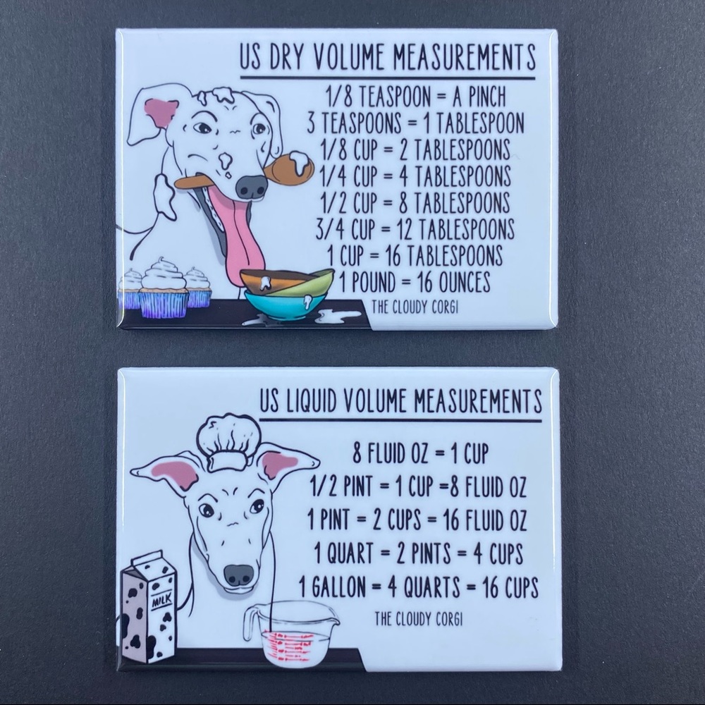 White Greyhound Dog Measuring Chart Magnet Set Cooking Baking Guide